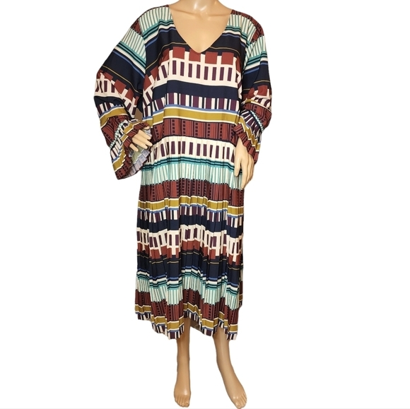 Eloquii Multicolored Pleated Dress Long Sleeve Flare Pleat Cuff Est Size 2X - Picture 14 of 16